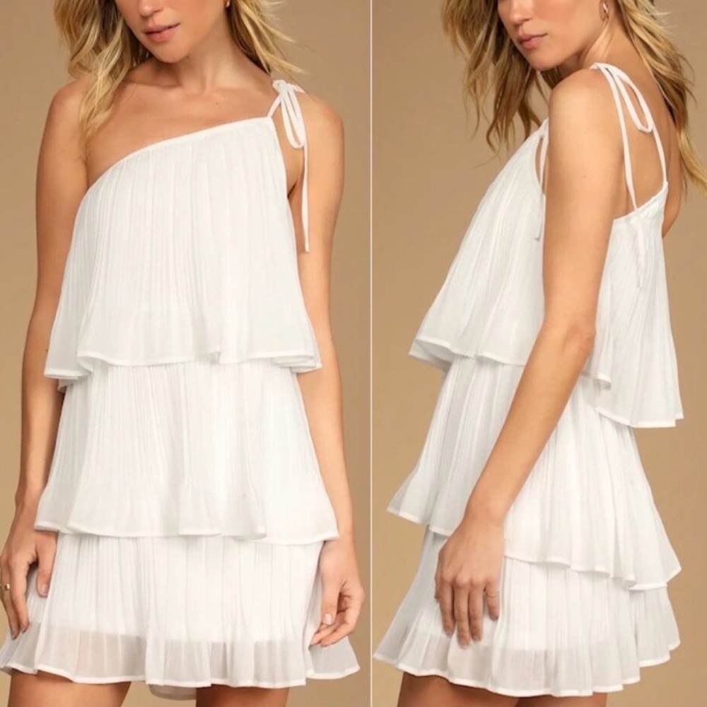 Lulu's White One Shoulder Tiered Dress